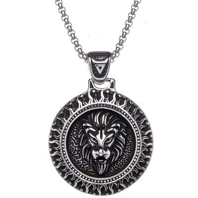 Round pendant with lion pendant (Steel 316L)
