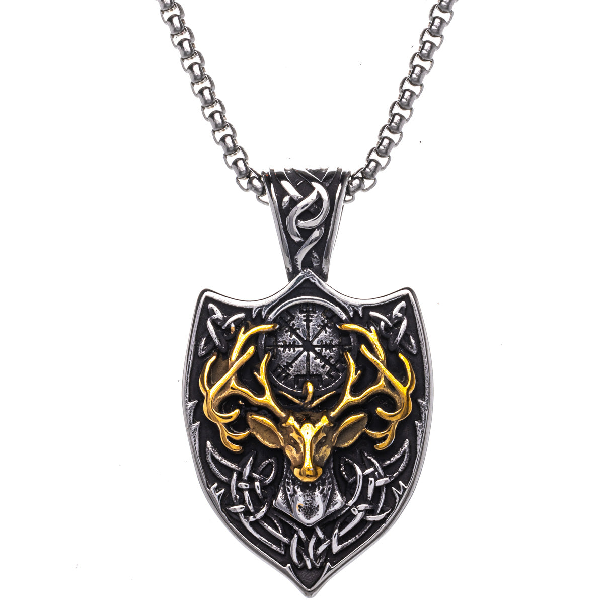 Elk Head shield pendant necklace (Steel 316L)