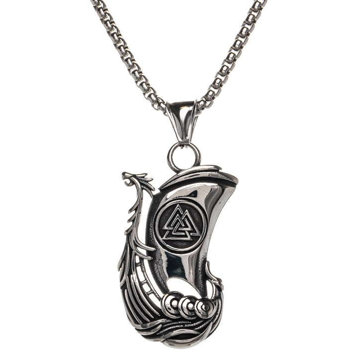 White Viking ship pendant necklace (Steel 316L)