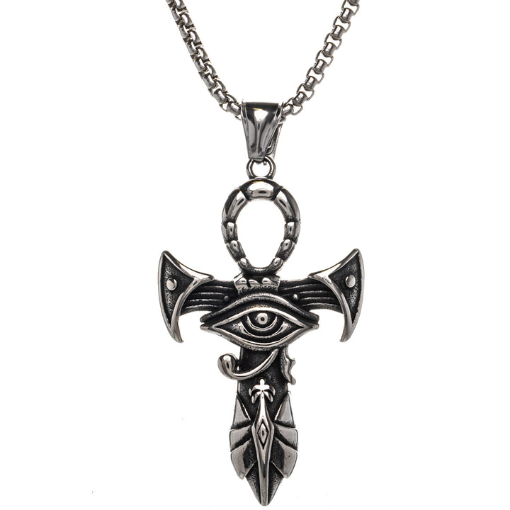 Ankh-dagger cross and eye of Horus pendant necklace (Steel 316L)