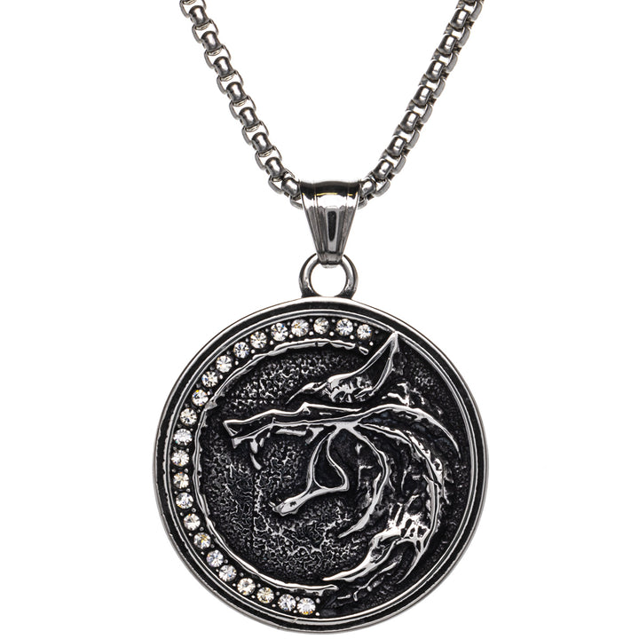 Fenrir varg hängande halsband med stenar (Stål 316L)