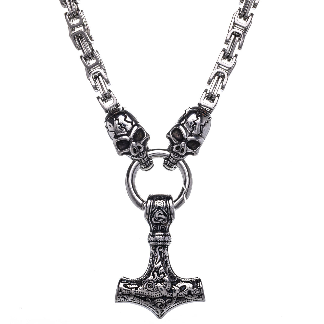 Thor's hammer pendant and skull chain necklace (Steel 316L) 59