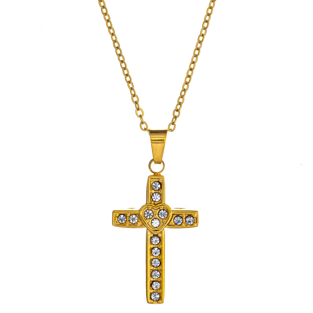 Glittering cross pendant necklace 42cm +5cm (Steel 316L)