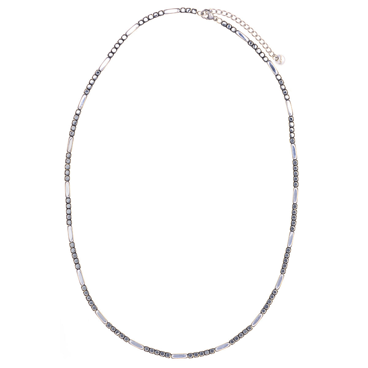 Halsband med hematitpärlor och stålkedja 49cm +5cm (Stål 316L)