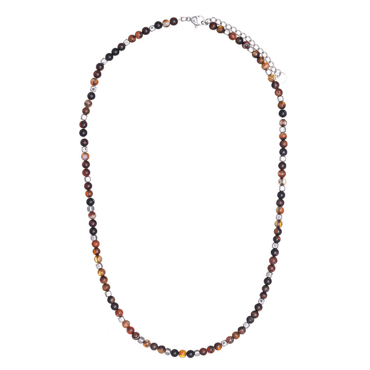 Stone bead necklace in steel chain 45cm +5cm (Steel 316L)