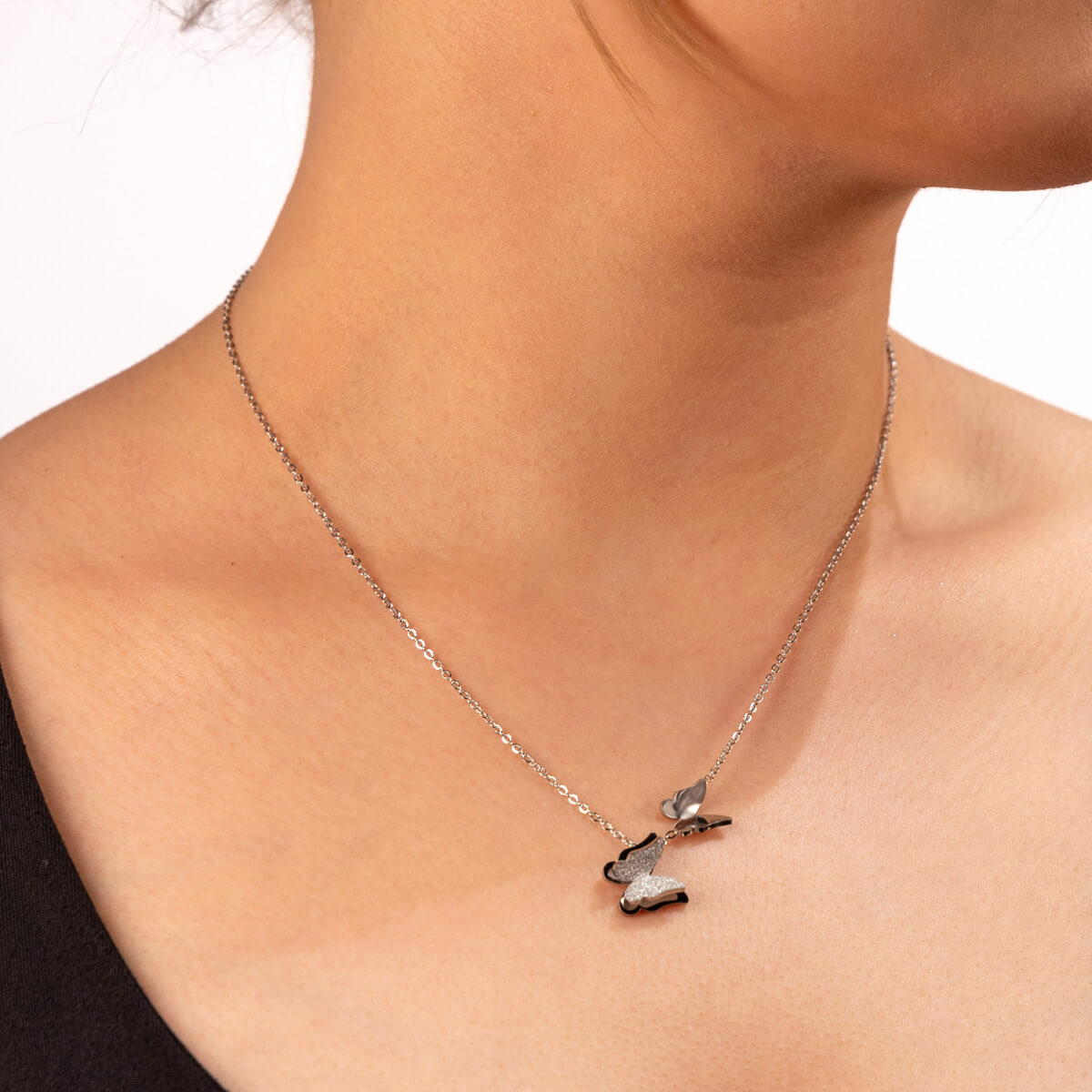 Butterfly pendant necklace 43cm +5cm (steel 316L)