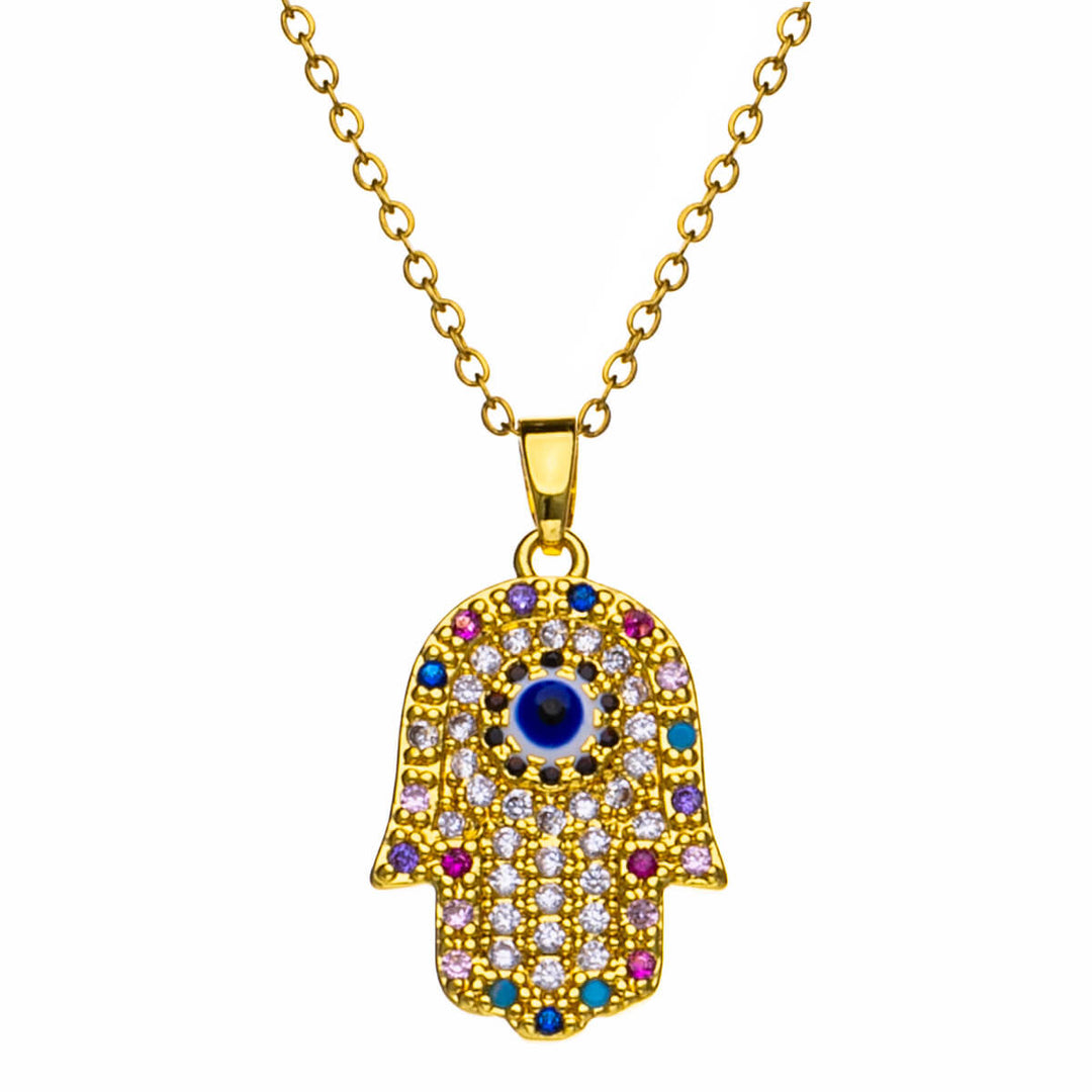 Zirconia stone hamsa hand necklace 40cm +5cm (Steel 316L)