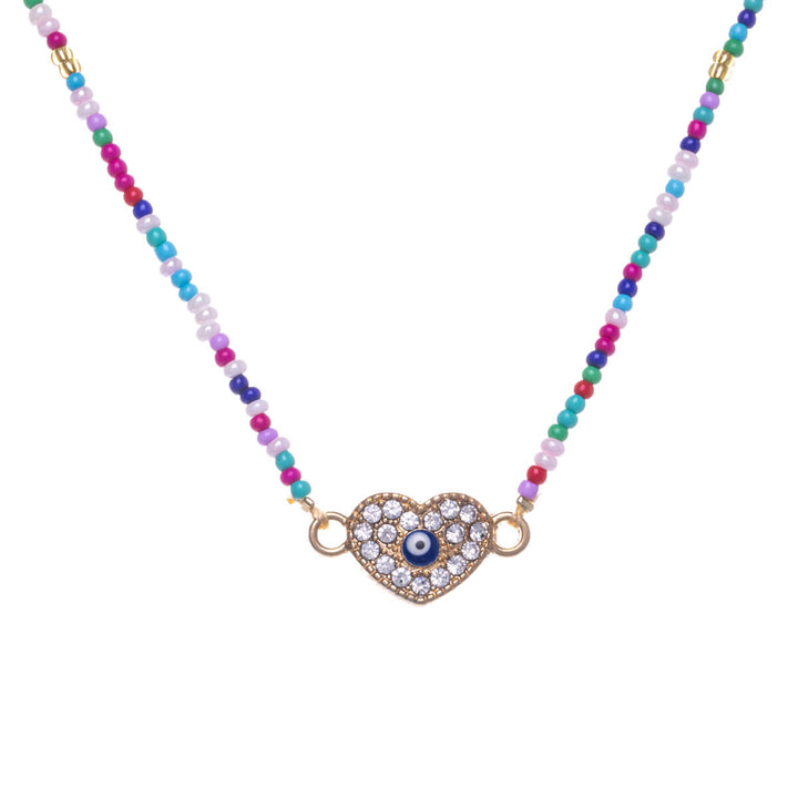 Evil eye colourful bead necklace 39cm +5cm (Steel 316L)