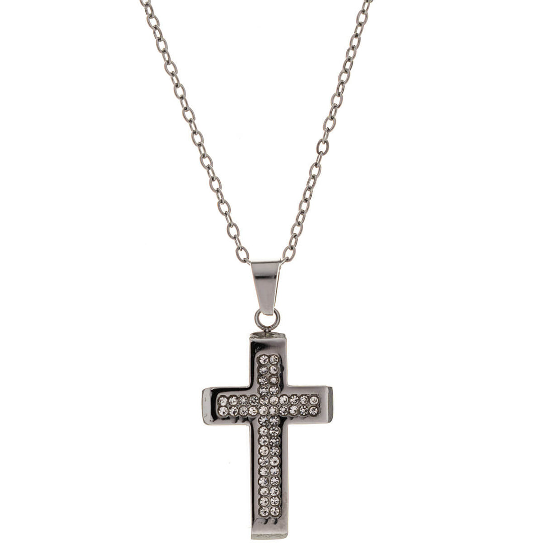 Stone cross pendant necklace 42cm (Steel 316L)