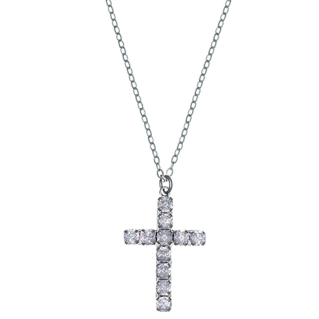 Zirconia cross pendant necklace 41cm +5cm (Steel 316L)