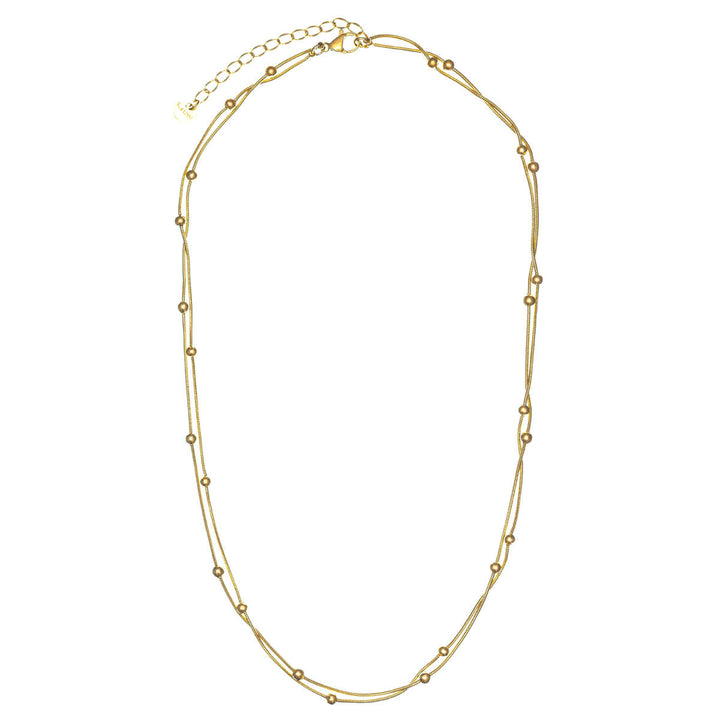 Stålhalsband med 2 rader pärlor 41cm +5cm (Stål 316L)