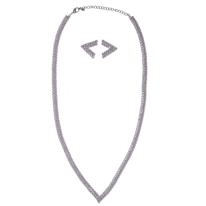Zirkonia partyhalsband, V-form &amp; örhängen