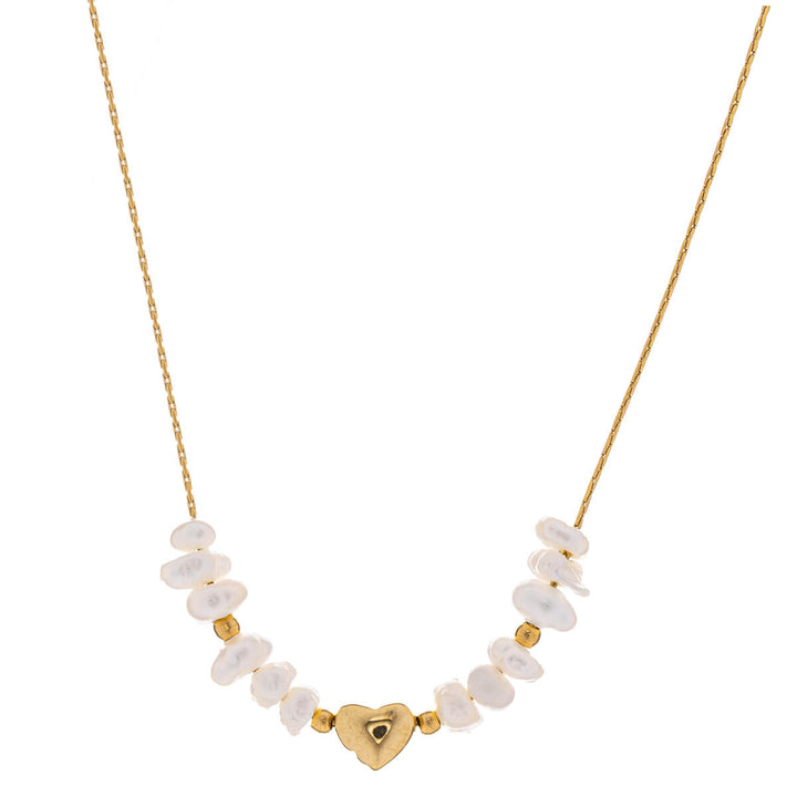 Pärlhalsband med hjärta 42 cm (316L stål)