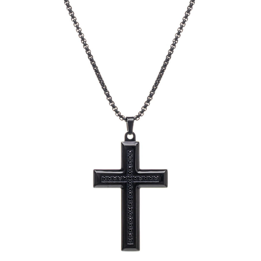 Men's cross necklace – black steel (316L)