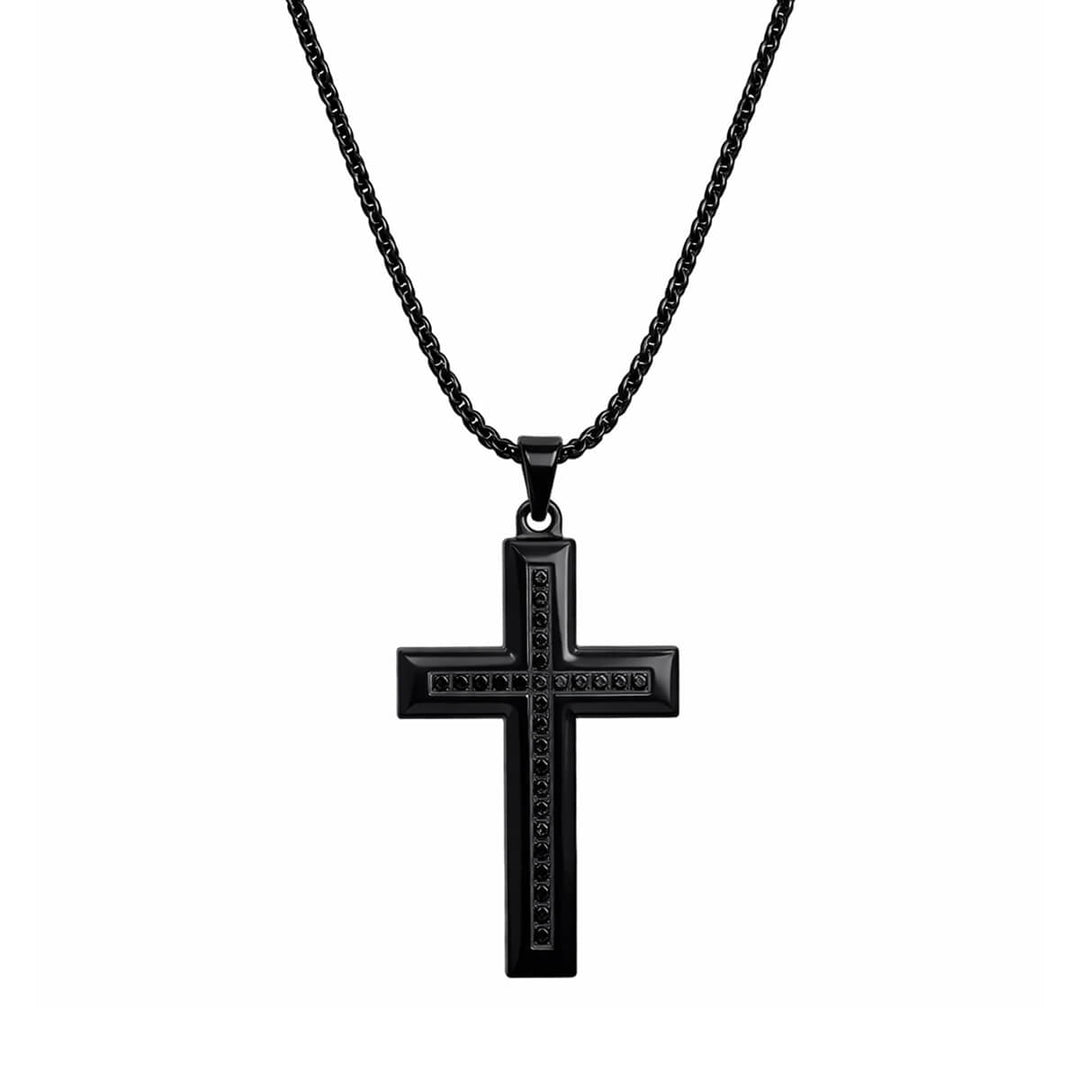 Men's cross necklace – black steel (316L)