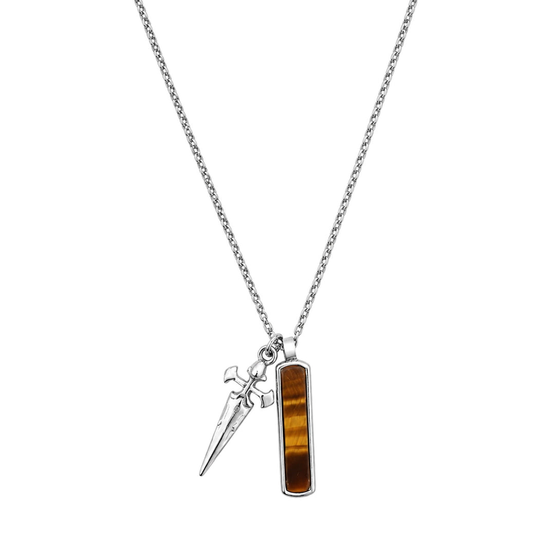 Necklace with dagger and stone pendant, 55 cm (316L stainless steel)