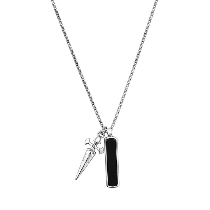 Necklace with dagger and stone pendant, 55 cm (316L stainless steel)