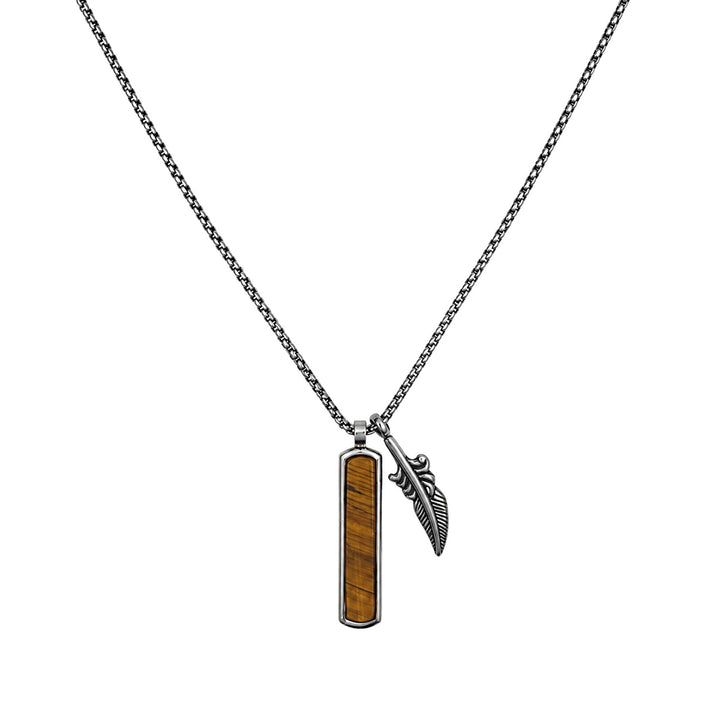 Necklace with feather and stone pendant, 55 cm (316L stainless steel)