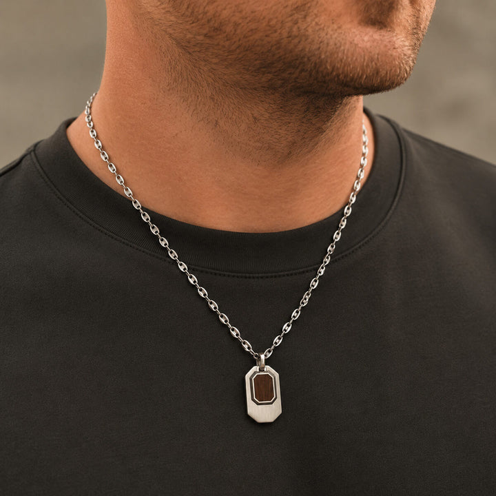 Necklace with two pendant charms, 55 cm – steel and stone