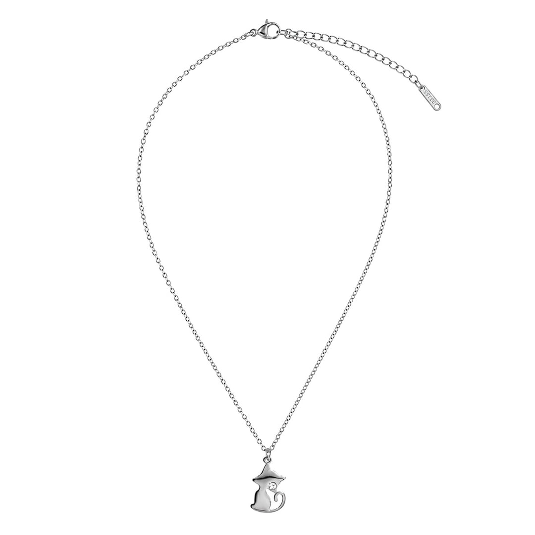 Halsband med katt-hänge med sten (316L-stål)