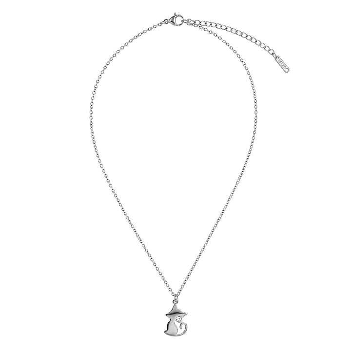 Halsband med katt-hänge med sten (316L-stål)