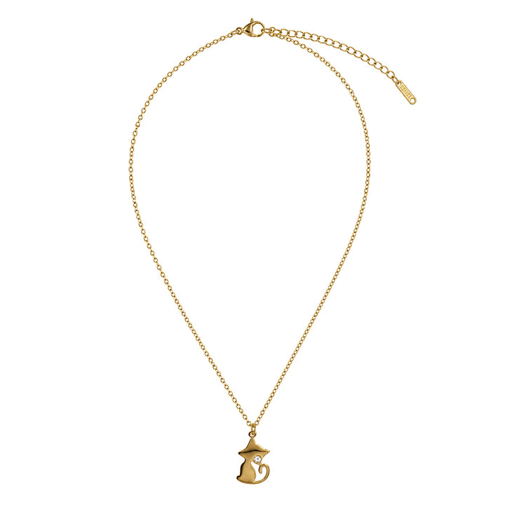 Halsband med katt-hänge med sten (316L-stål)