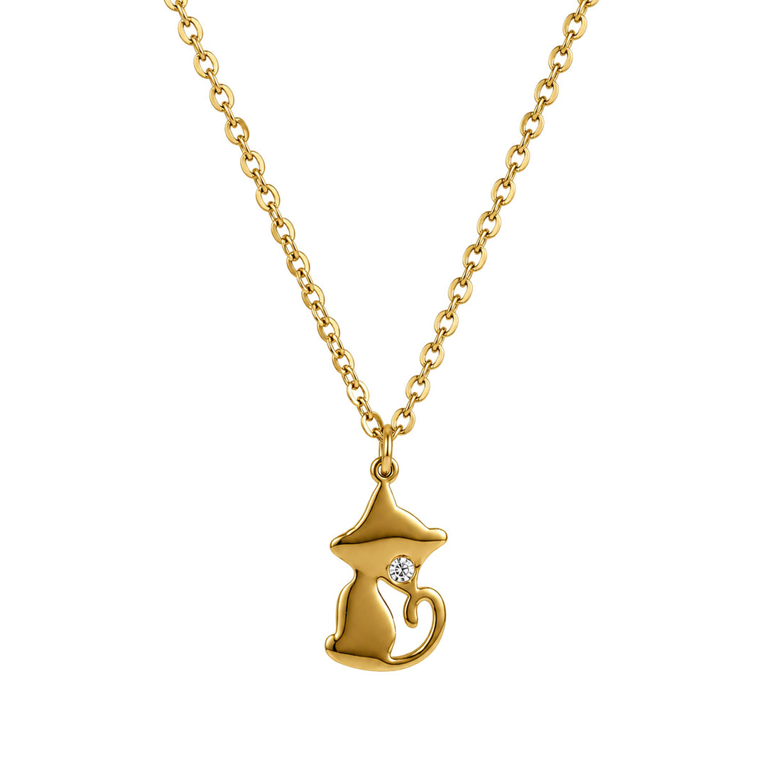 Halsband med katt-hänge med sten (316L-stål)