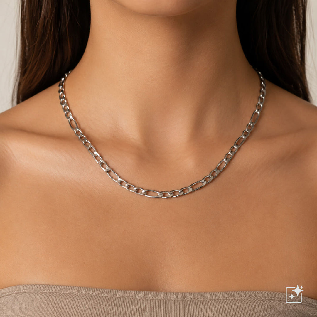 Short Steel Figaro Necklace, 40 cm + 5 cm (316L Steel)