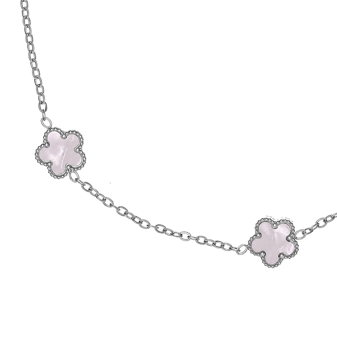 Silver-colored clover necklace, 40 cm + 5 cm (316L stainless steel)