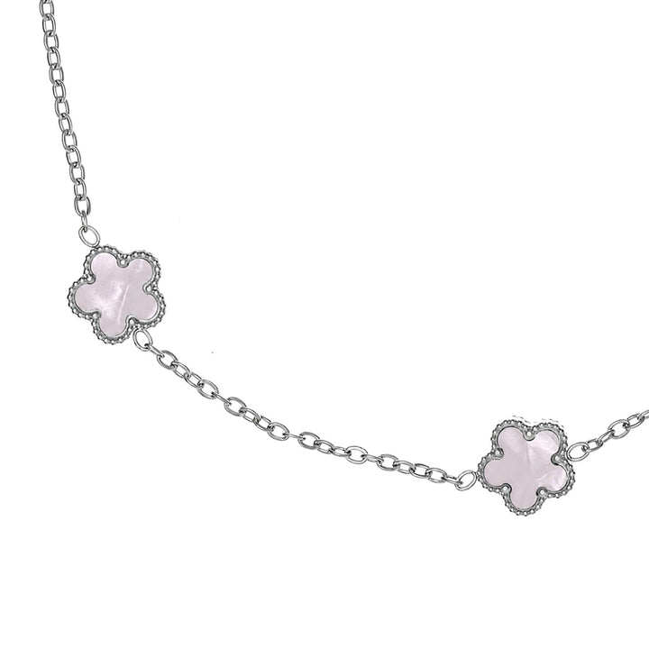 Silver-colored clover necklace, 40 cm + 5 cm (316L stainless steel)