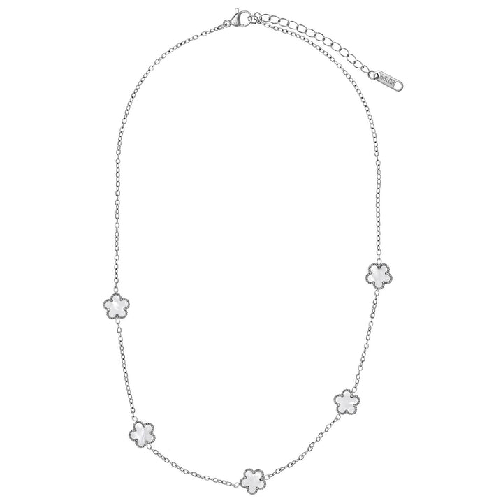 Silver-colored clover necklace, 40 cm + 5 cm (316L stainless steel)