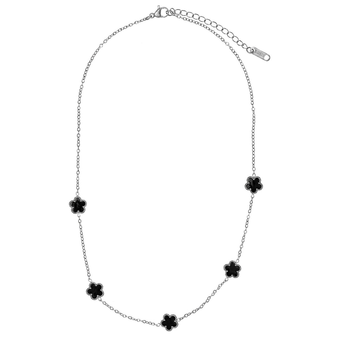 Silver-colored clover necklace, 40 cm + 5 cm (316L stainless steel)