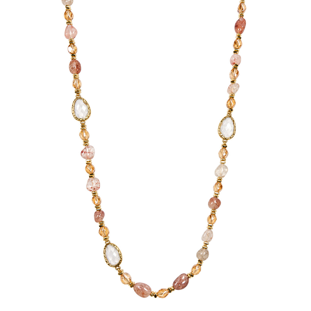 Light pink long necklaces with glass and stone beads