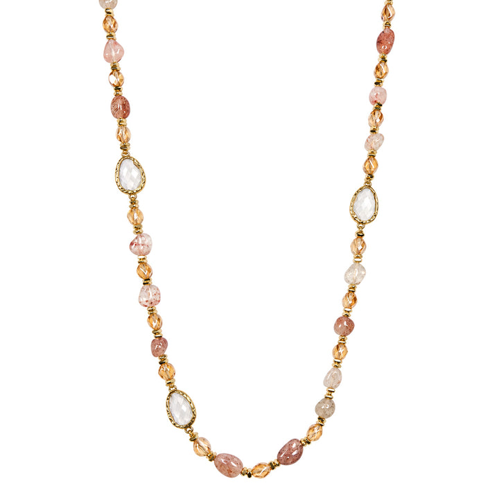 Light pink long necklaces with glass and stone beads