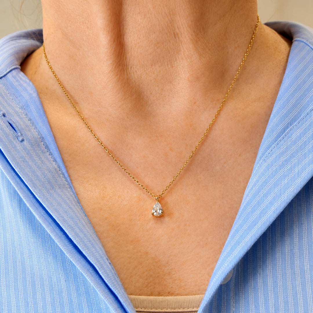 Teardrop-Shaped Zirconia Pendant Necklace (316L Stainless Steel)