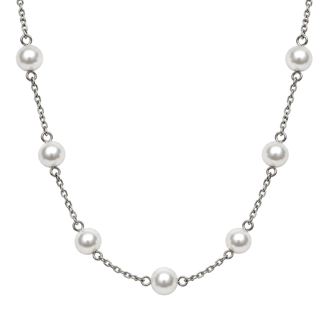 Bead Necklace with Steel Chain, 50 cm – White Beads
