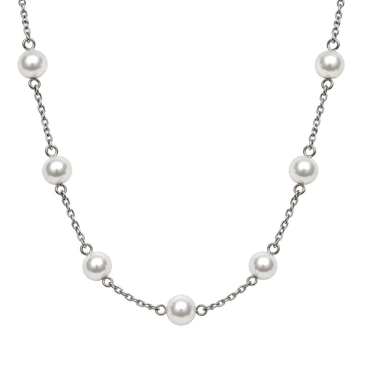 Bead Necklace with Steel Chain, 50 cm – White Beads