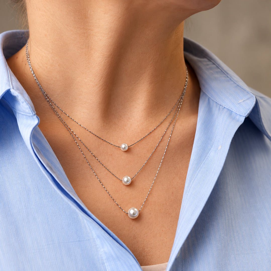Three-row pearl necklace (316L stainless steel)