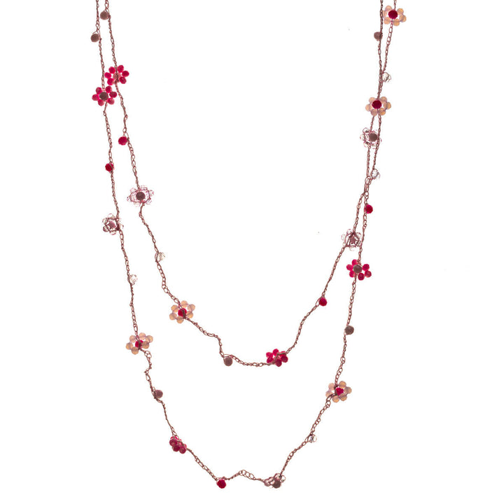 Long fabric necklace with flower decorations 120cm (Steel 316L)