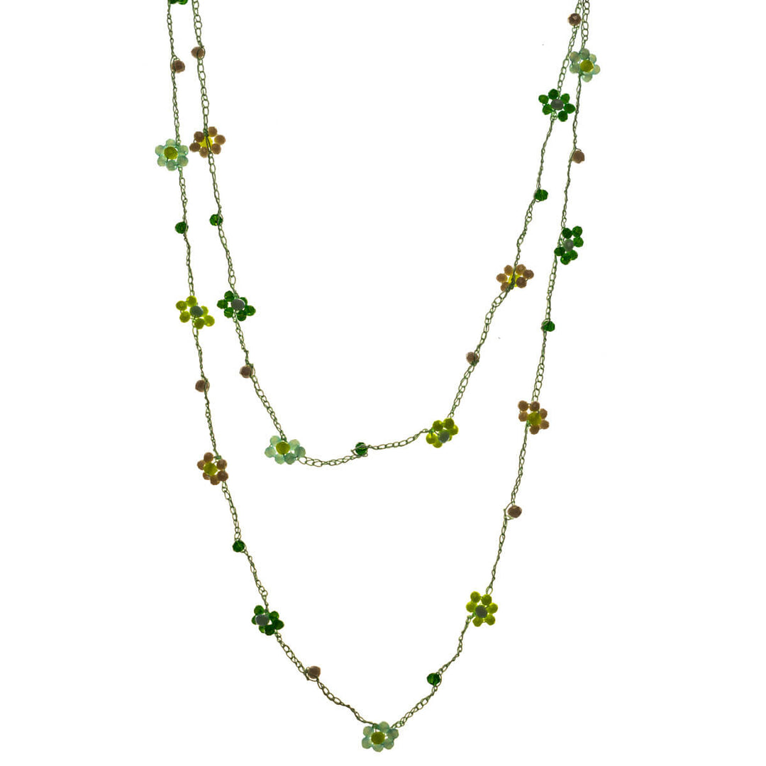 Long fabric necklace with flower decorations 120cm (Steel 316L)