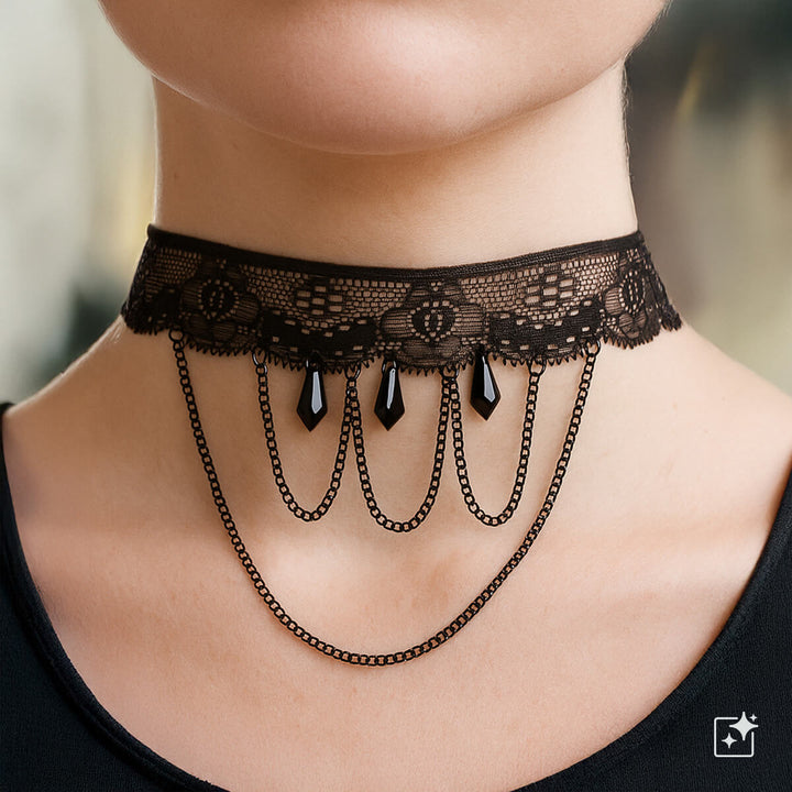 Embellished chain lace choker necklace
