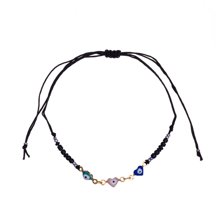 Evil eye bracelet with three hearts