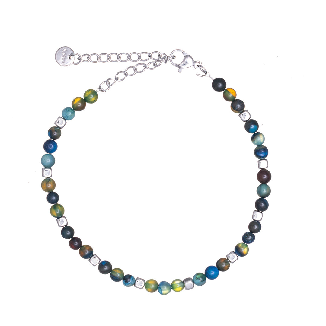 Coloured bead bracelet on steel chain (Steel 316L)