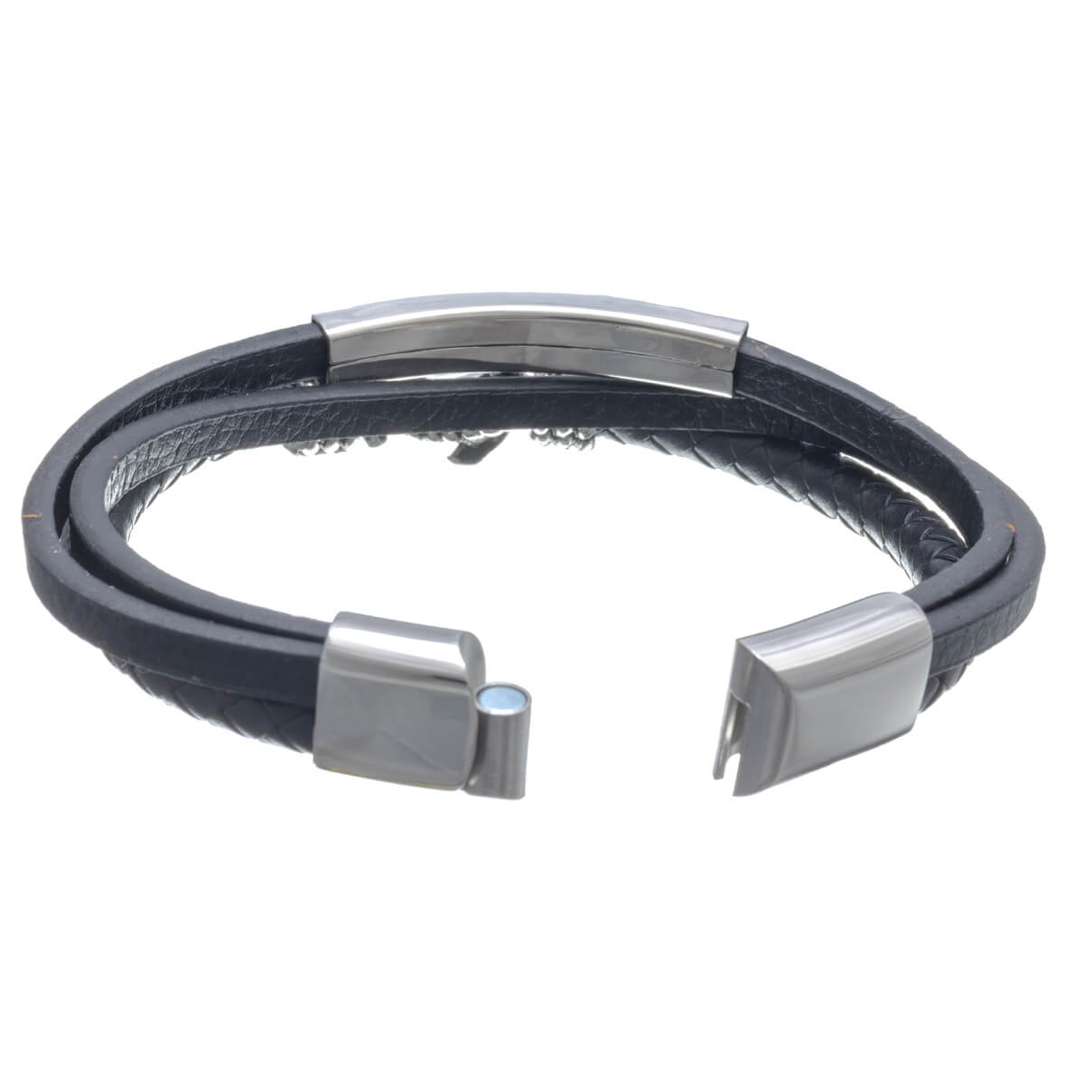 Plain leather bracelet with anchor (Steel 316L)