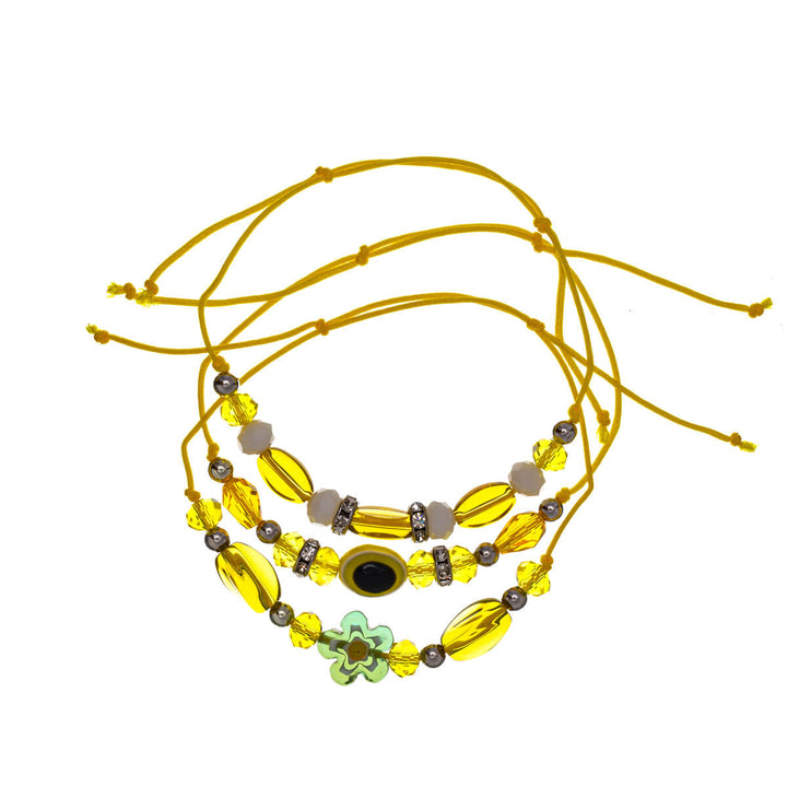 Three adjustable bracelets with colourful beads