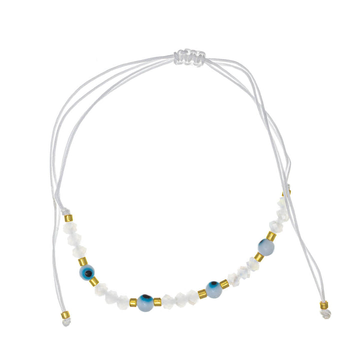 Adjustable evil eye bracelet with slanted beads