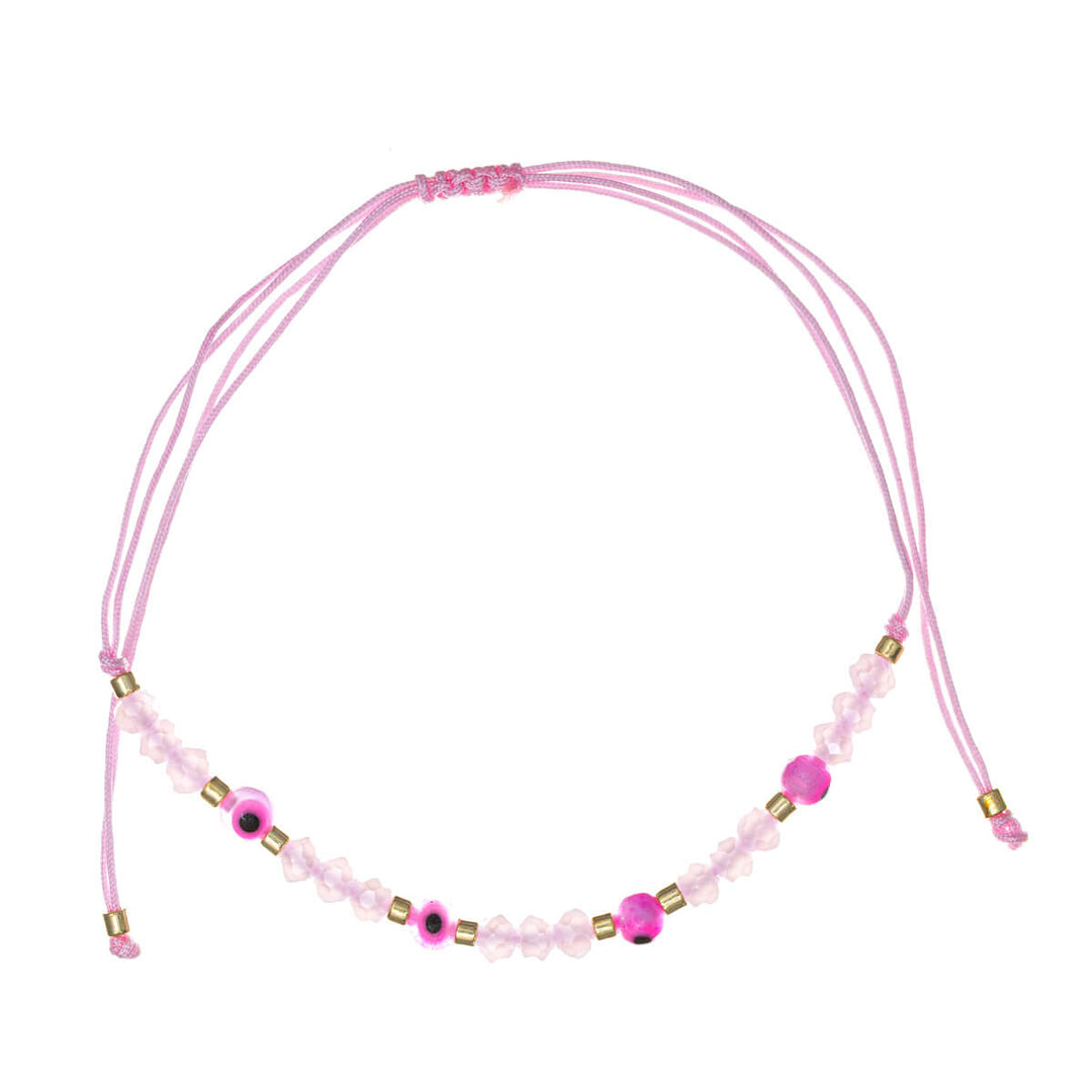 Adjustable evil eye bracelet with slanted beads