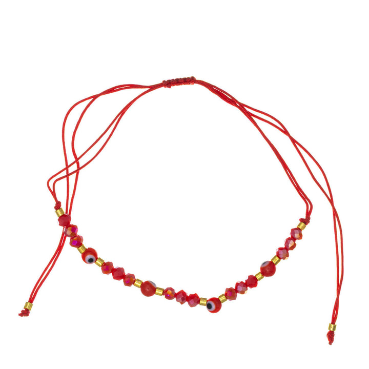 Adjustable evil eye bracelet with slanted beads