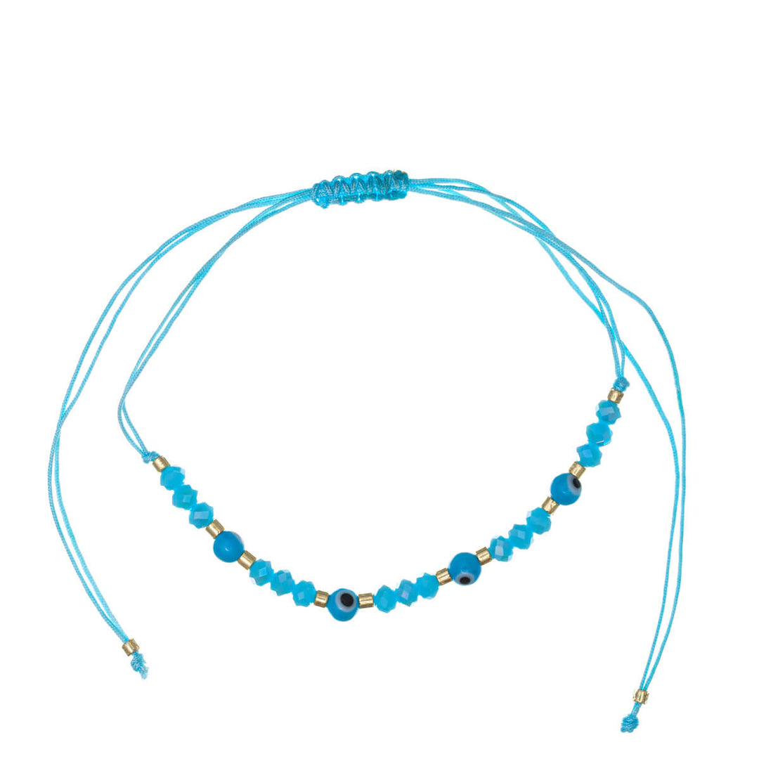 Adjustable evil eye bracelet with slanted beads