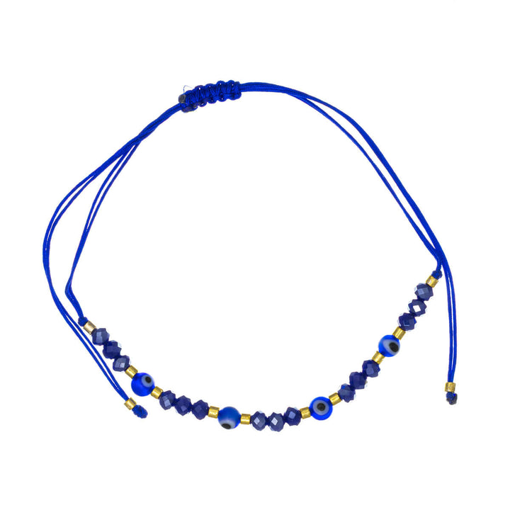 Adjustable evil eye bracelet with slanted beads